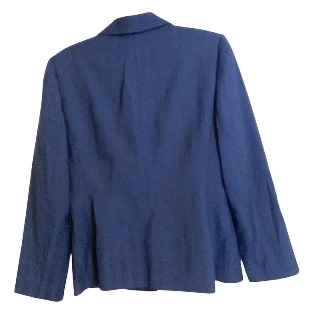 Tahari‎ Navy Blue Subtle Stripe Blazer Jacket Women's Sz 10P Pockets Career